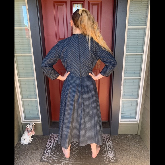 1950s L’AIGLON Dress Blue Mid Century Classic Dress Cotton Fit and Flare Large - Picture 9 of 9